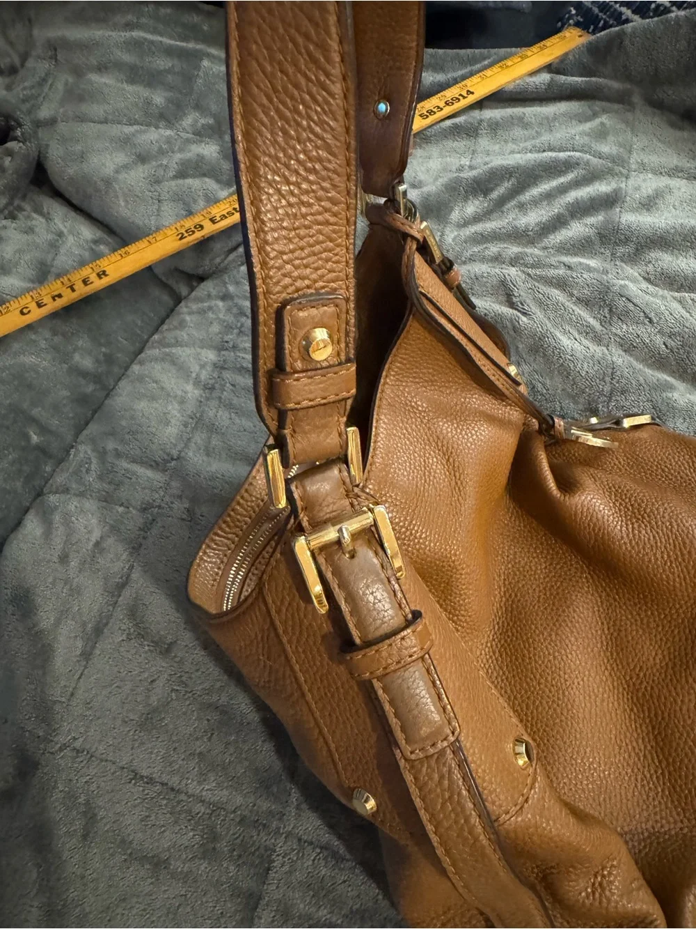 Michael Kors Cognac Pebbled Leather Shoulder Bag with MK Charm